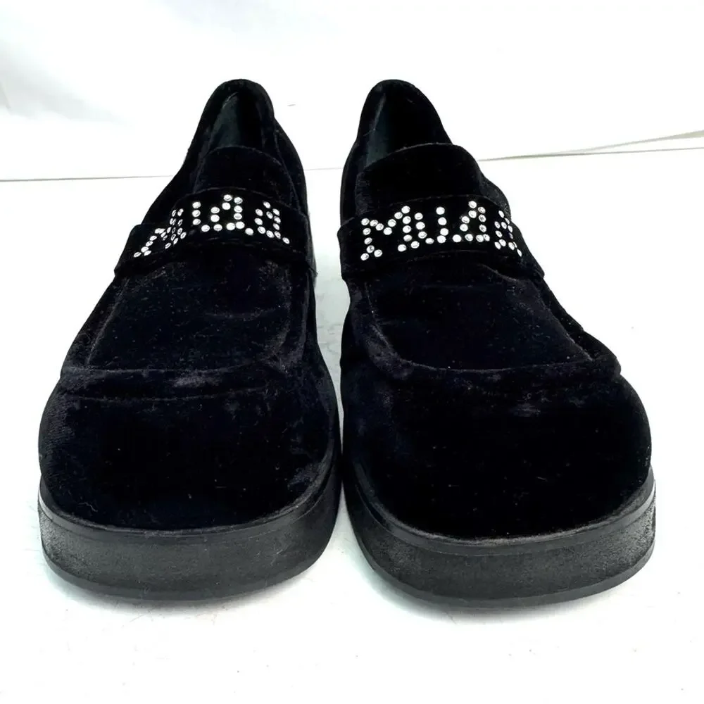 Vintage Y2K Black Velvet Platform Rhinestone Loafers Size 7.5 - Picture 2 of 7